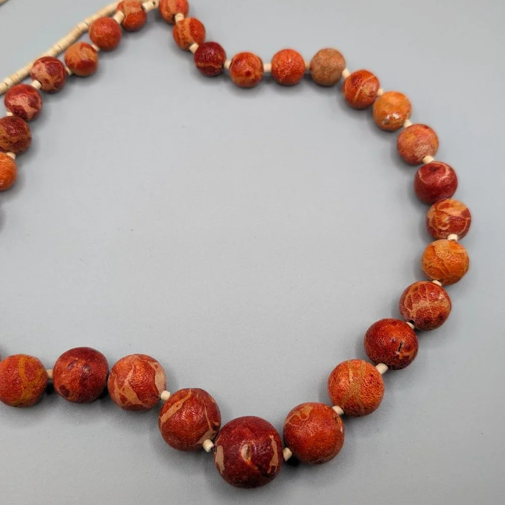 COPY - Vintage Raw Unpolished Natural Coral Bead Necklace - Picture 3 of 15